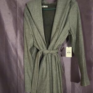 Gray Hooded Cardigan Sweater